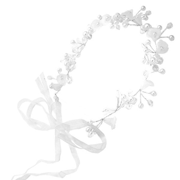 Hårdekoration blommor med vit  satinband