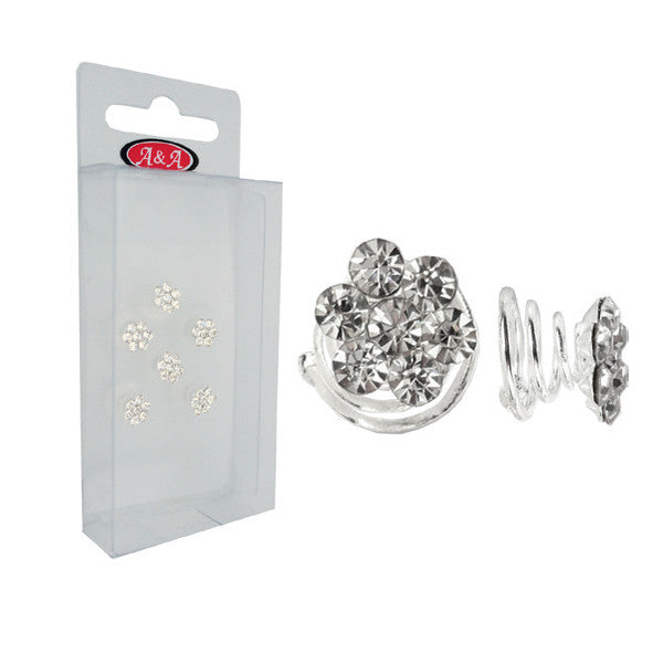 Hårspiral silver med strass blomma 6 st